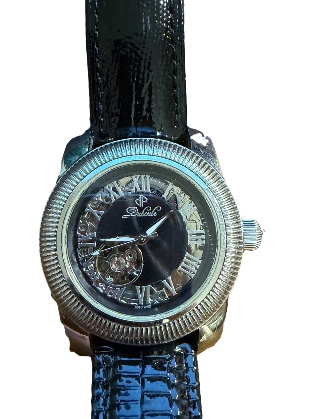 Duboule Men's Automatic Open Heart Watch Black Leather Strap